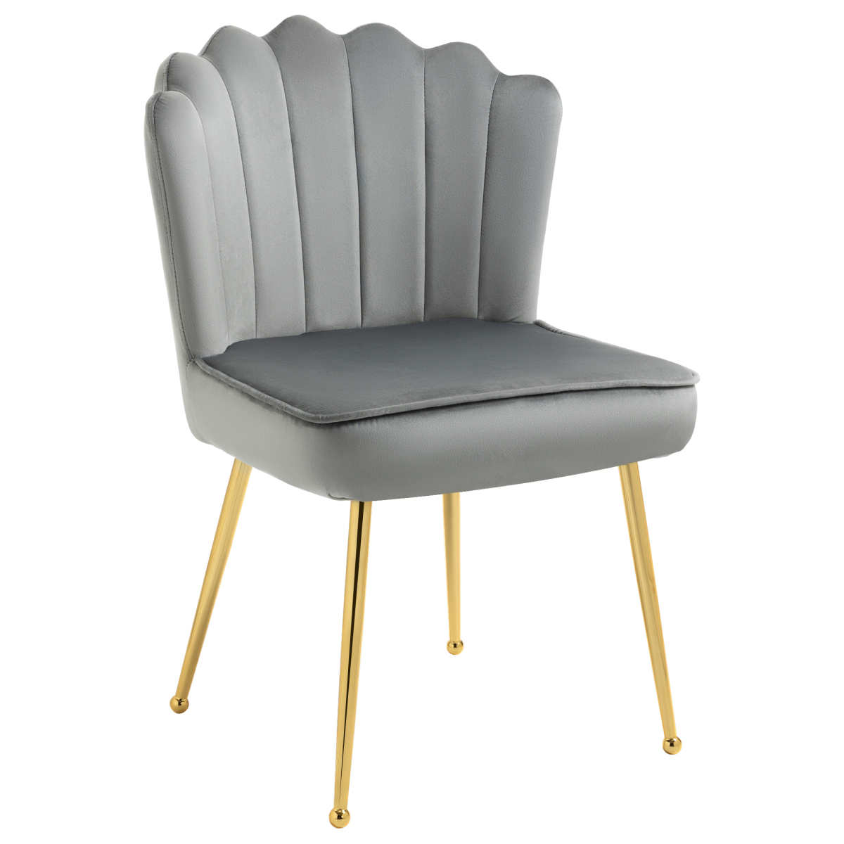 High Back Grey Velvet Shell Accent Chair with Gold Legs