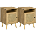 Rattan‑front bedside table with cabinet and shelf.
