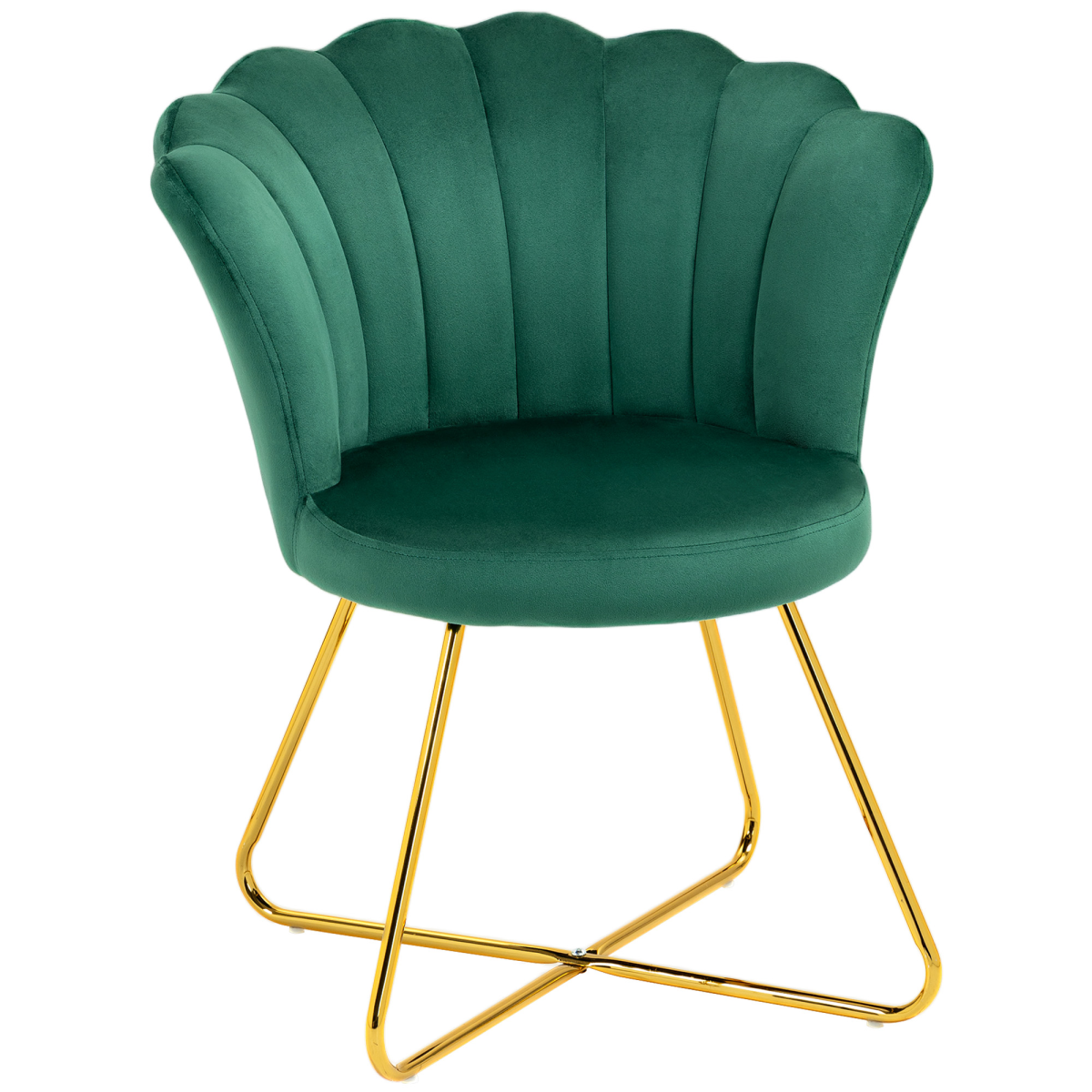 Green Velvet Scallop Accent Chair with Gold Legs