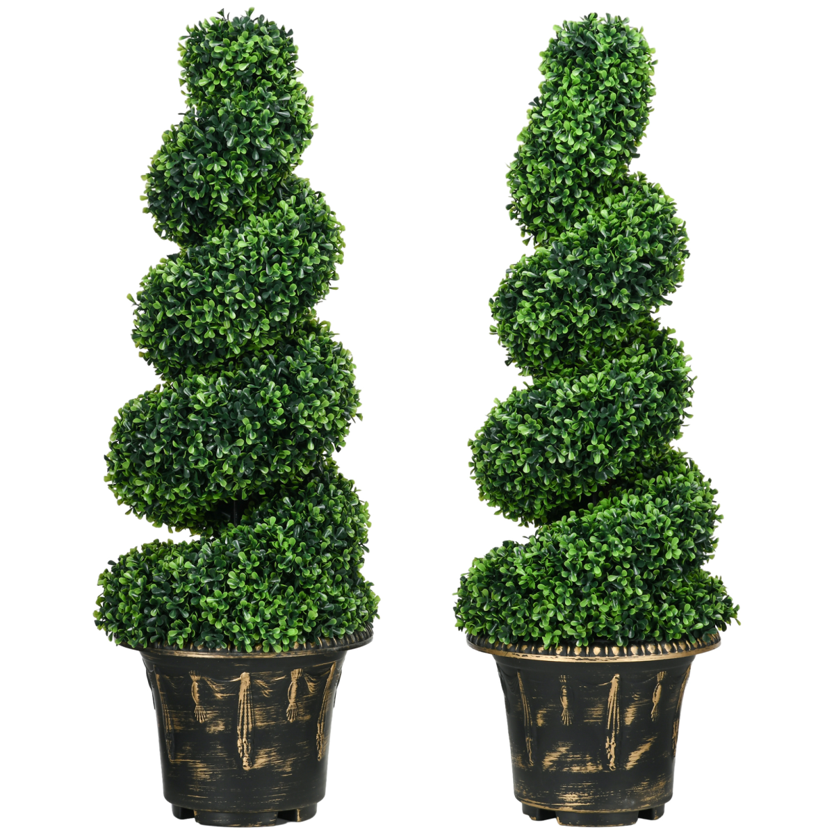 Set of two 90cm spiral boxwood topiary trees.
