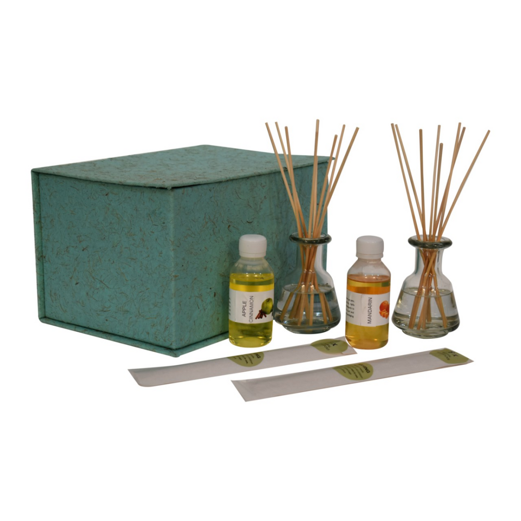 Mandarin & Apple Cinnamon Reed Diffuser Set – Two Glass Bottles, Natural Oils