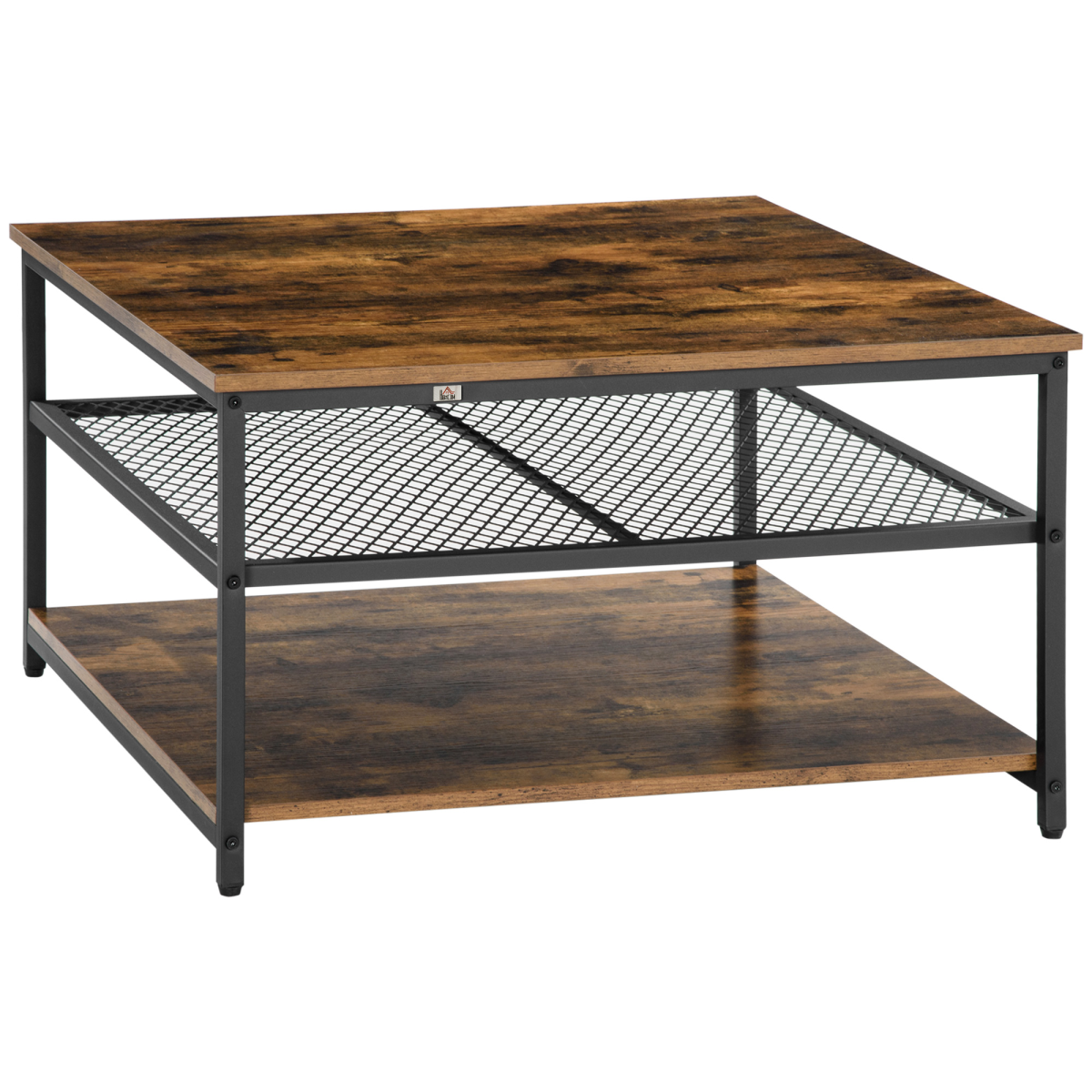 Industrial Coffee Table with Storage Shelves