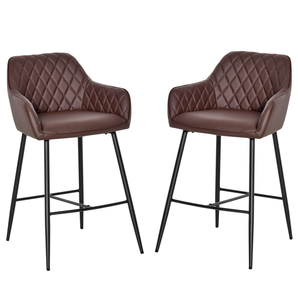 Set of two retro PU leather bar chairs with footrest.