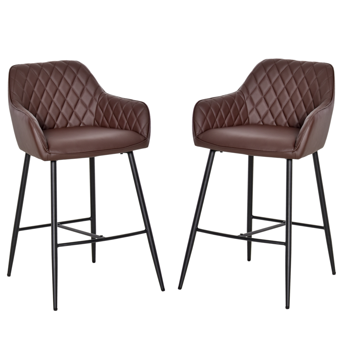 Set of two retro PU leather bar chairs with footrest.