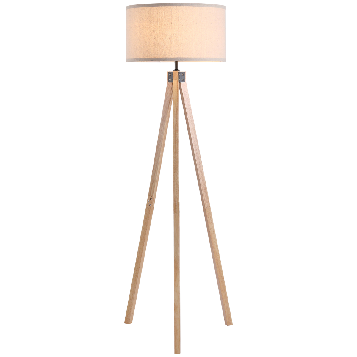 Beige Linen Floor Lamp with Wooden Tripod Base