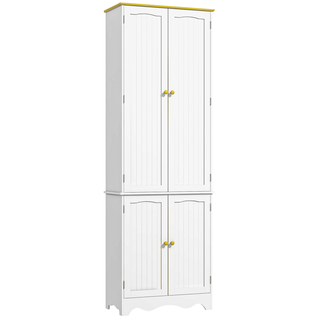 {
  "title": "Freestanding Kitchen Cupboard 4-Door Storage Cabinet, White, 4 Shelves",
  "description": "Freestanding kitchen cupboard with four doors and four shelves for storage. White finish."
}