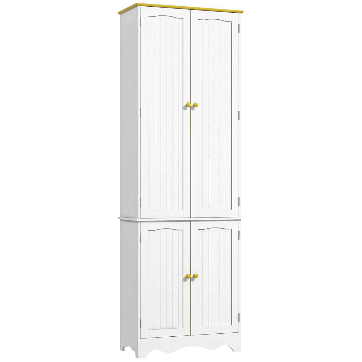 {
  "title": "Freestanding Kitchen Cupboard 4-Door Storage Cabinet, White, 4 Shelves",
  "description": "Freestanding kitchen cupboard with four doors and four shelves for storage. White finish."
}