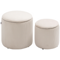 {
  "title": "Modern Fabric Storage Ottomans with Removable Lids, Set of 2, Cream White",
  "description": "Set of 2 modern fabric storage ottomans in cream white, each with a removable lid for easy access to stored items."
}