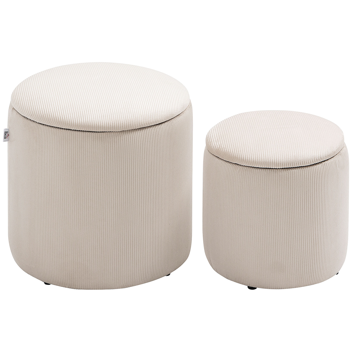 {
  "title": "Modern Fabric Storage Ottomans with Removable Lids, Set of 2, Cream White",
  "description": "Set of 2 modern fabric storage ottomans in cream white, each with a removable lid for easy access to stored items."
}