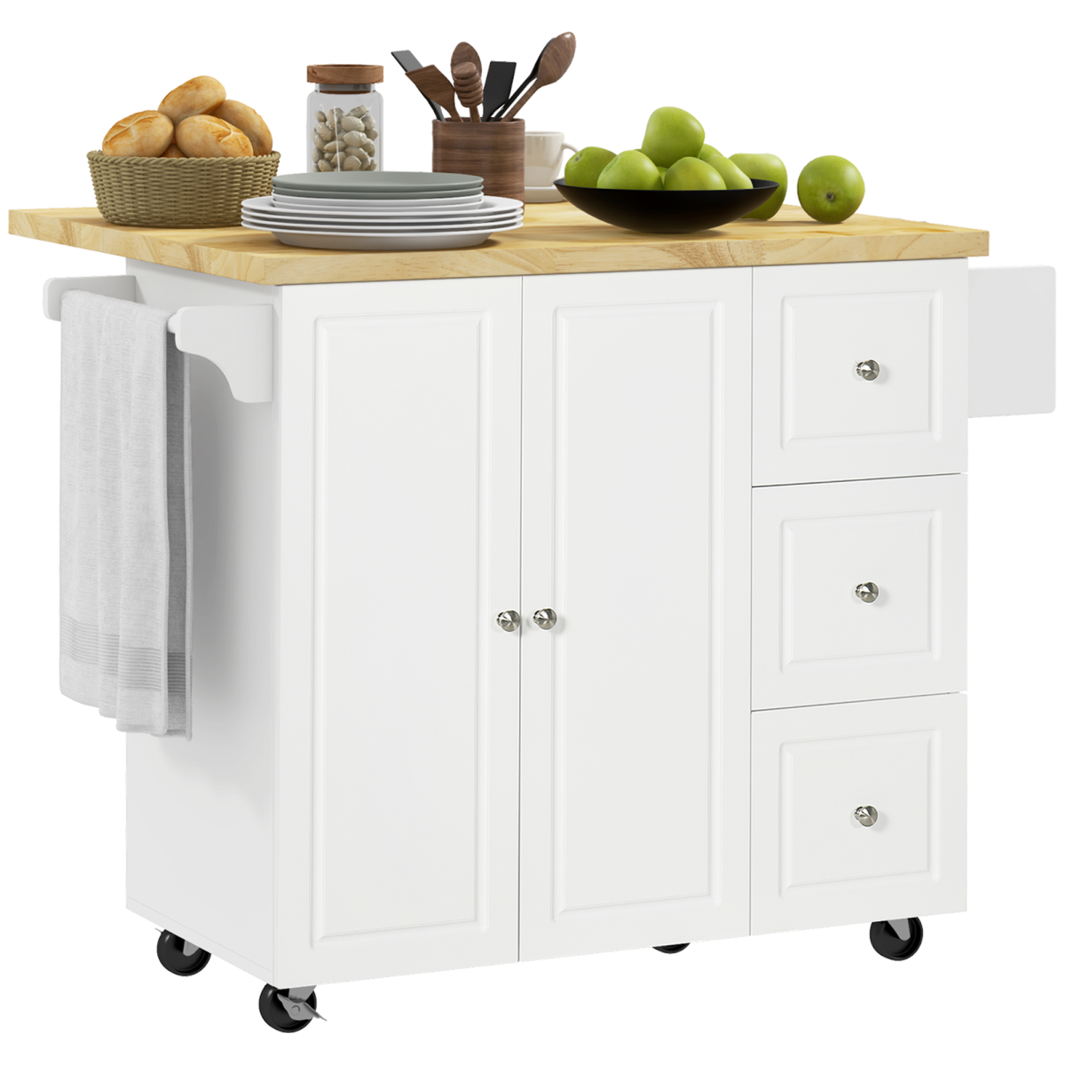 {
  "title": "Drop-Leaf Kitchen Island on Wheels Utility Storage Cart with Drawers & Cabinet",
  "description": ""
}