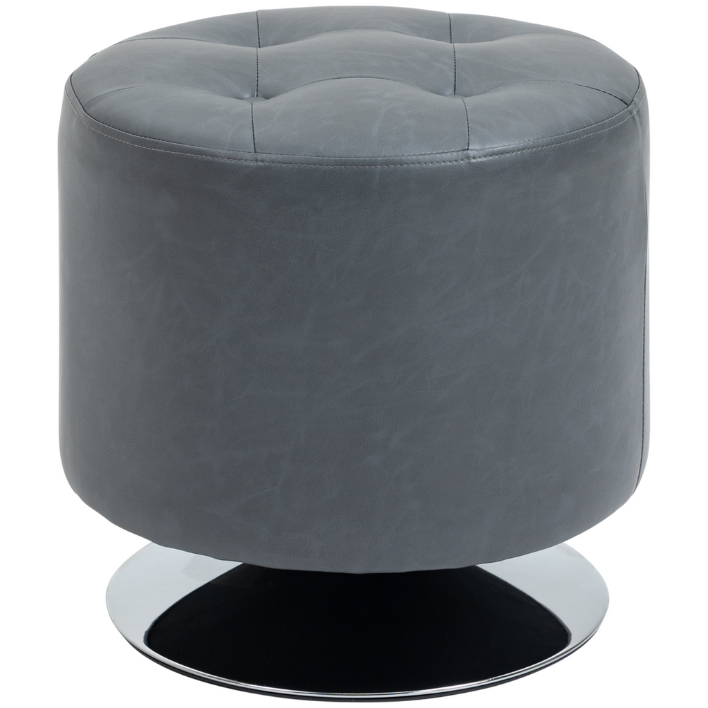 Grey 360‑degree swivel footstool with padded seat.