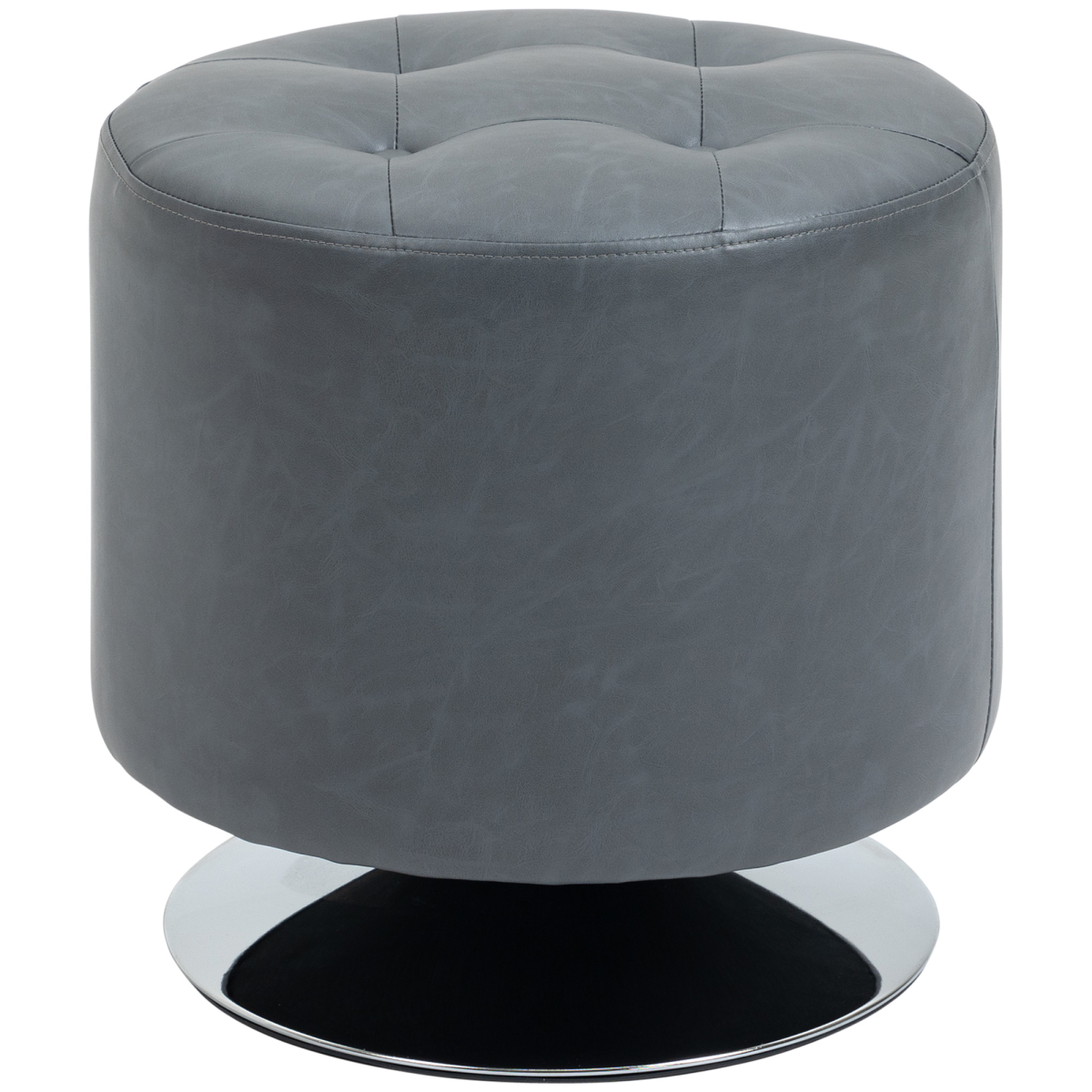 Grey 360‑degree swivel footstool with padded seat.