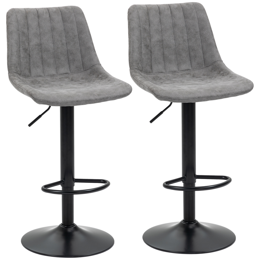 Set of two grey microfibre retro tub bar stools.