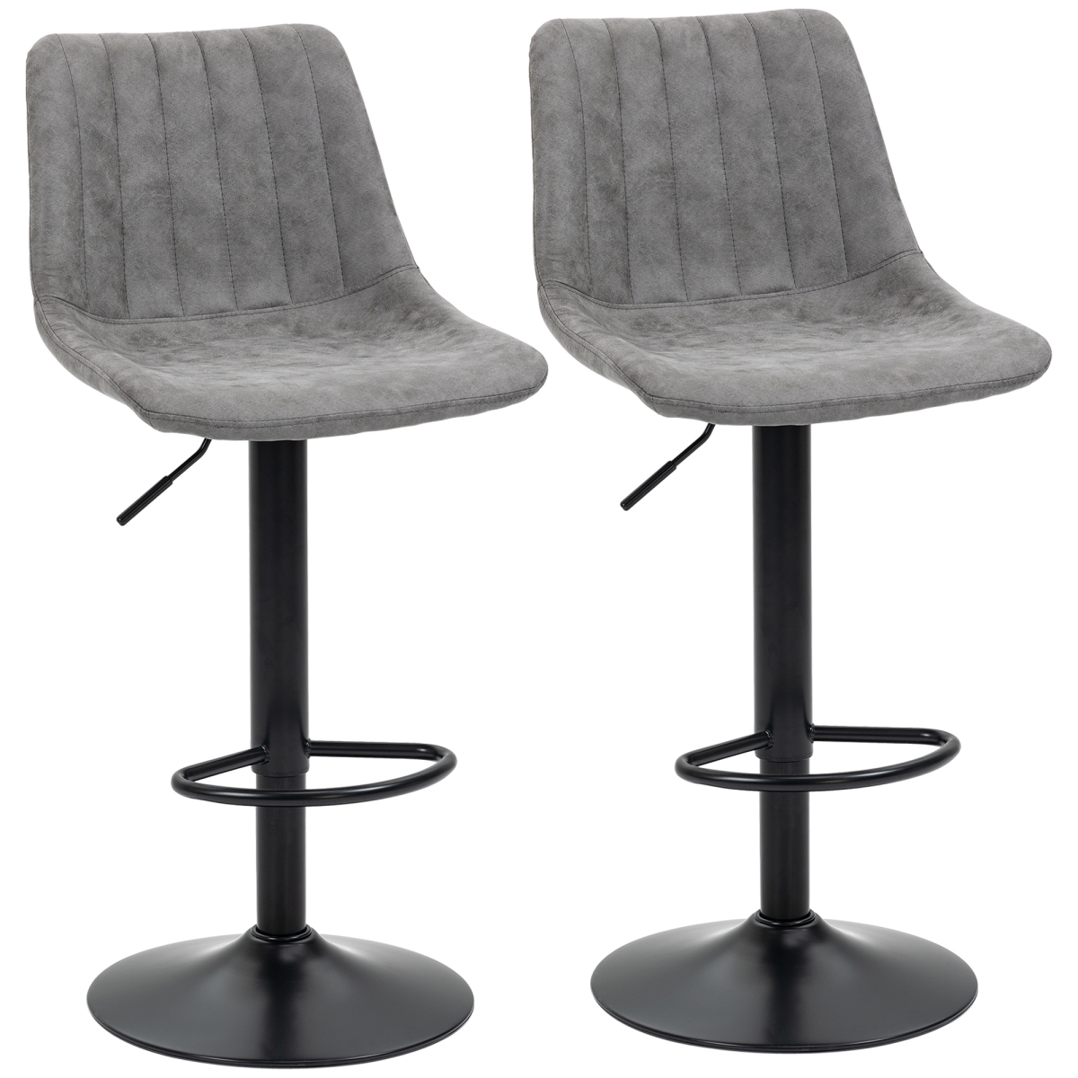 Set of two grey microfibre retro tub bar stools.