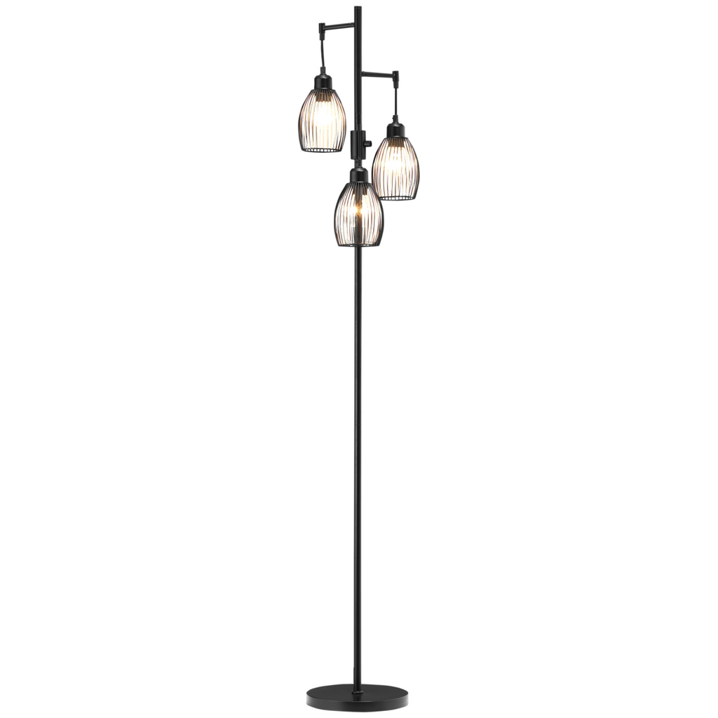 Industrial 3-Light Black Floor Lamp with Dimmer