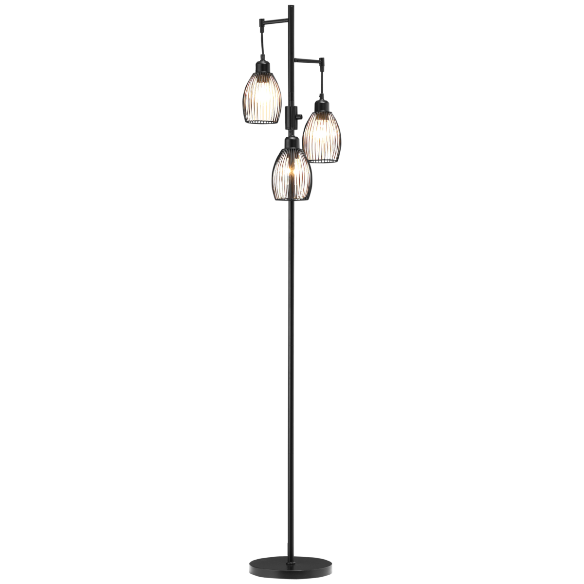 Industrial 3-Light Black Floor Lamp with Dimmer
