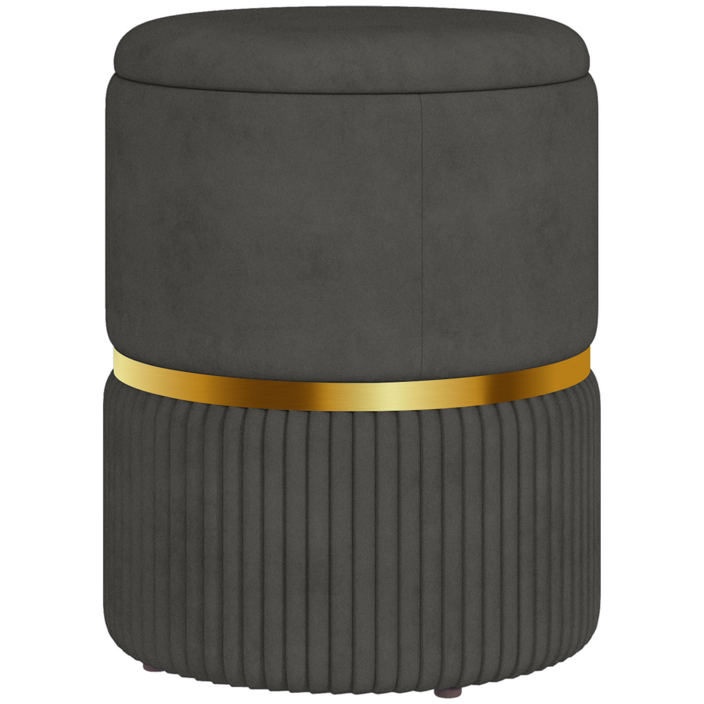 “Round storage pouffe with cushioned top — modern footstool”