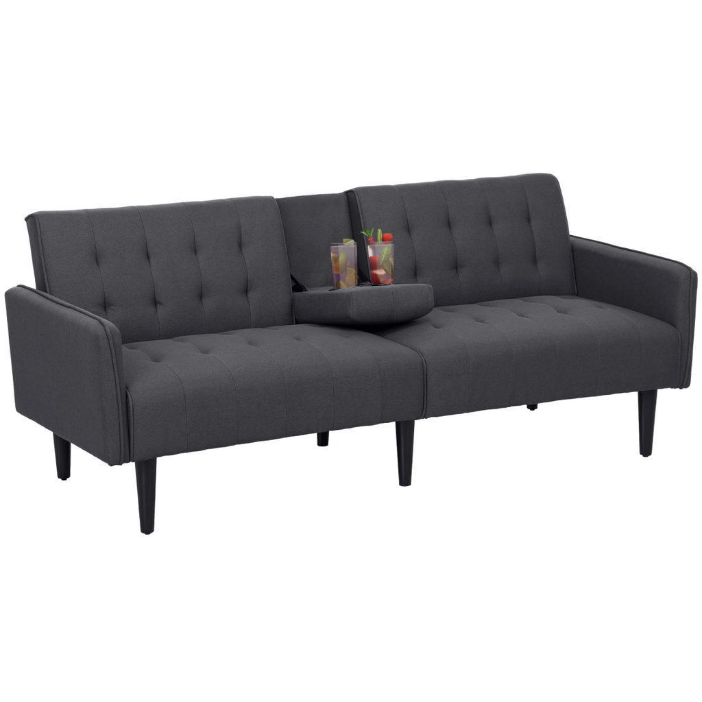 3-Seater Linen Sofa Bed with Cupholders