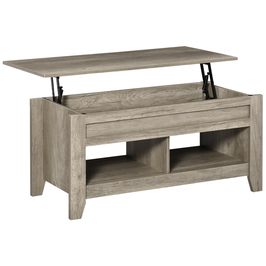HOMCOM Lift Top Coffee Table w/  Hidden Storage Compartment & Shelves Oak