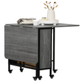 Mobile drop‑leaf folding kitchen table with storage shelves.