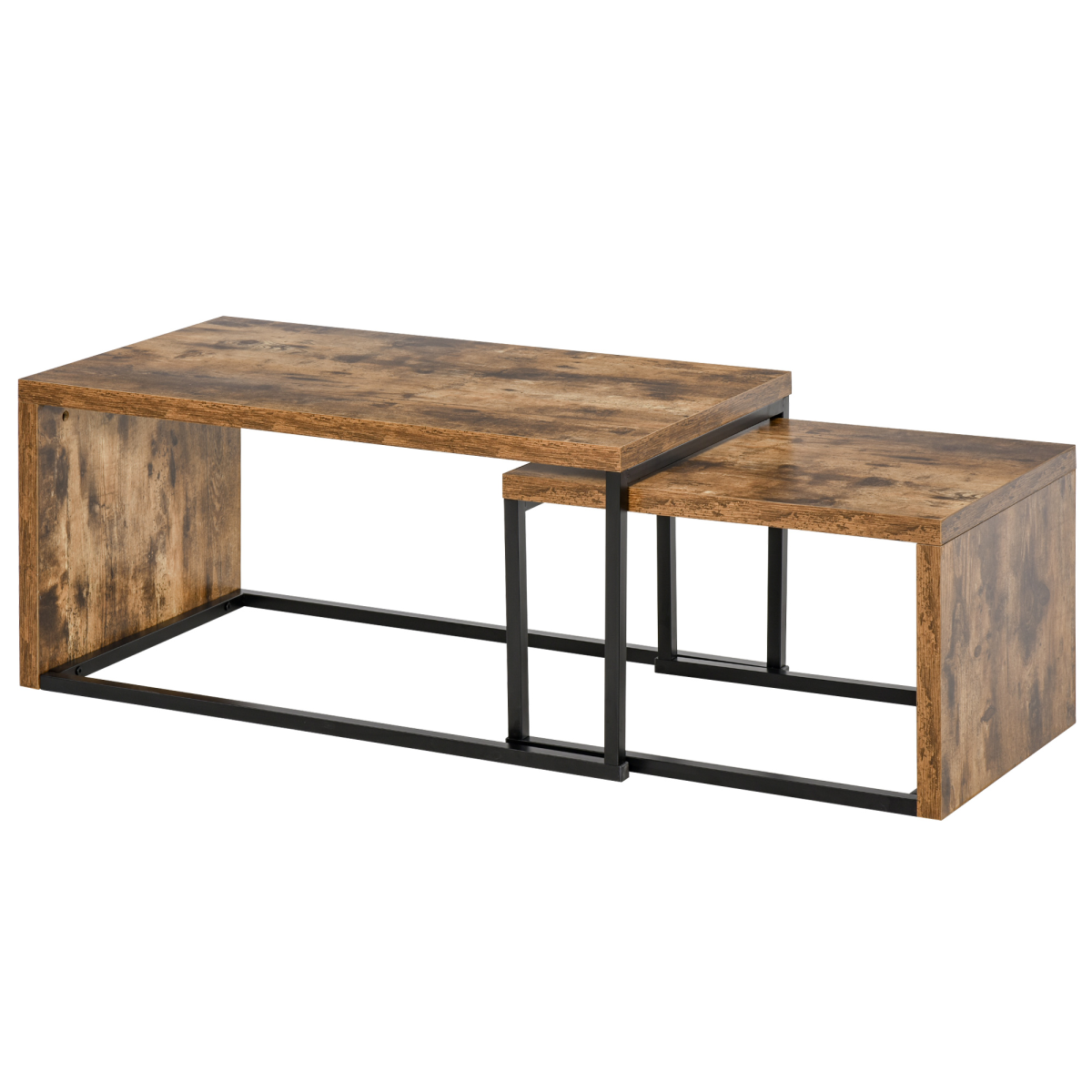 Set of 2 Warm Wood-Effect Nesting Coffee Tables
