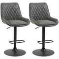 Set of two adjustable grey swivel bar stools with chrome base.