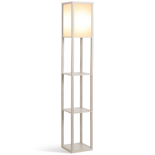 “4‑tier floor lamp with storage shelves — grey modern lighting design”