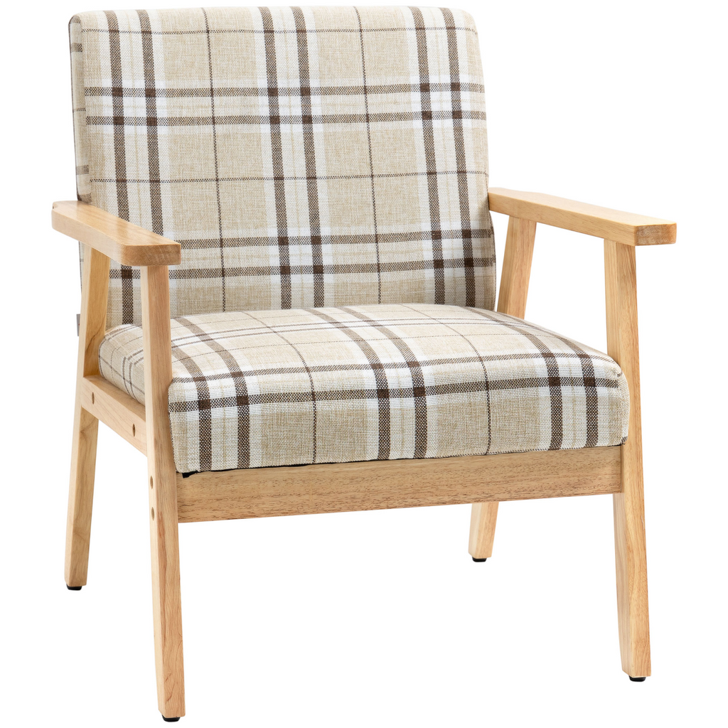 Beige linen‑feel modern accent chair.