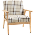 Beige linen‑feel modern accent chair.
