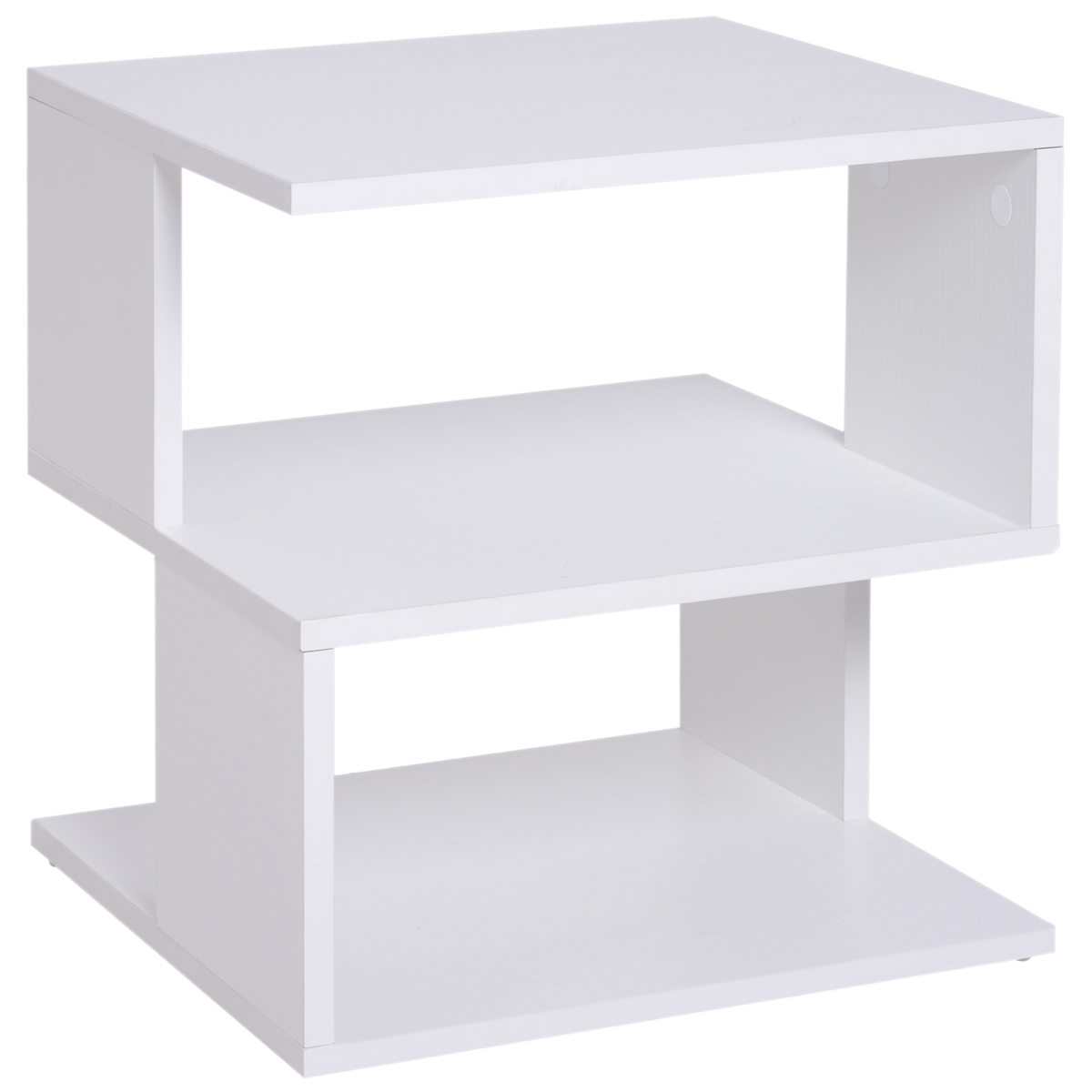 {
  "title": "Modern Square 2-Tier Wood Coffee Side Table Storage Shelf Rack, White",
  "description": "Two-tier square side table made from wood with a white finish. Provides storage and display space with two open tiers."
}