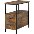 Slim brown side table with two drawers and lower shelf.