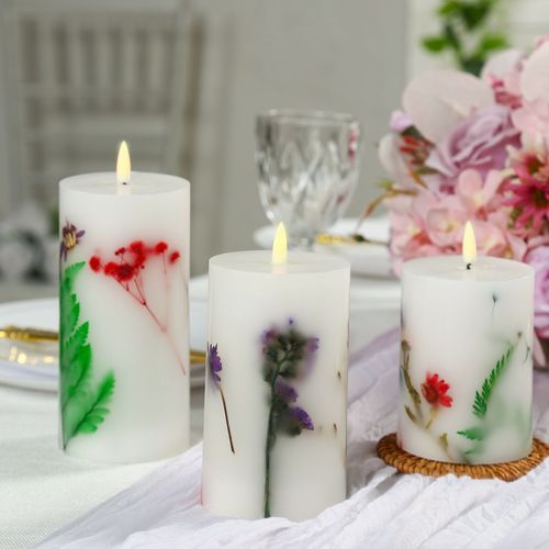 Flower Embedded Wax Candle ? Set of 3