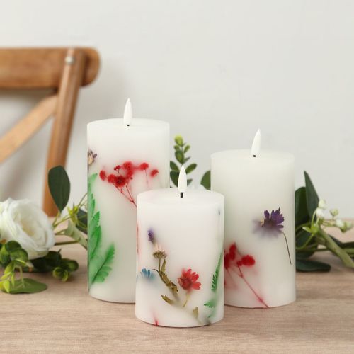 Flower Embedded Wax Candle ? Set of 3